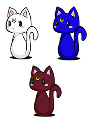 Set of mystical cats. Collection of silhouette halloween cats with stars, moon, evil eye. Wiccan familiar. Vector illustration of magic kitten on white background. Tattoo.