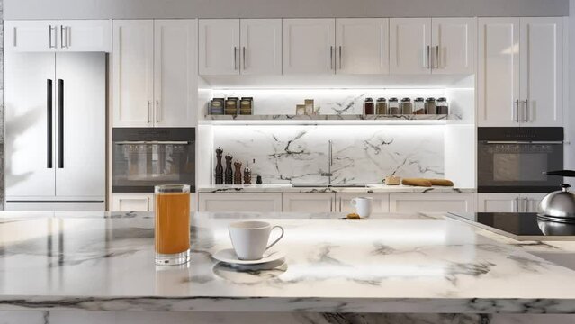 quartz and marble, kitchen countertop interior design 