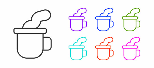 Black line Cup of tea icon isolated on white background. Set icons colorful. Vector