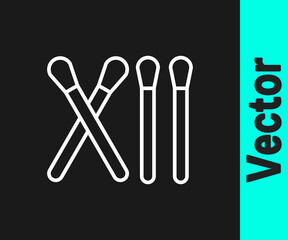 White line Match stick icon isolated on black background. Match with fire. Matches sign. Vector