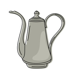 Vector illustration of a hand drawn vintage coffee pot isolated on a white background.