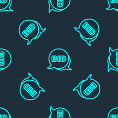 Green line Bid icon isolated seamless pattern on blue background. Auction bidding. Sale and buyers. Vector