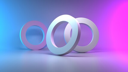 Abstract geometric figures. Three-dimensional trube  isolated on blue-pink background with empty space. 3D render High resolution