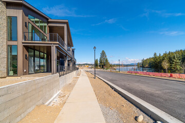 New luxury waterfront homes under construction along the Spokane River in Coeur d'Alene, Idaho.	
