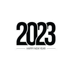 Happy New Year 2023 text design. for Brochure design template, card, banner. Vector illustration. Isolated on white background.