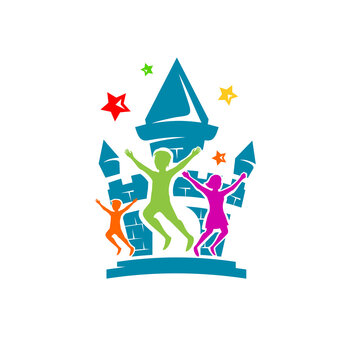 Vector logo with child play castle elements. Can be used for playground companies