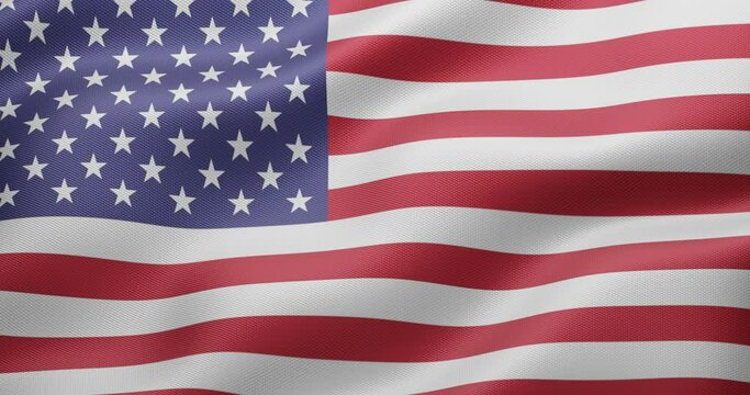 4K 3D Seamless loop animation of the American flag. Accurate dimensions and official colors. Symbol of patriotism and freedom. .American flag USA background, slow motion, close up.