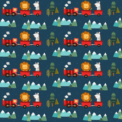 a seamless pattern of an animal train in the nighttime
