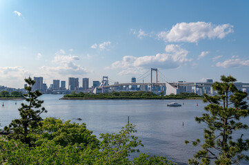 Naklejka premium 東京都港区台場から見た東京湾を望む都市景観