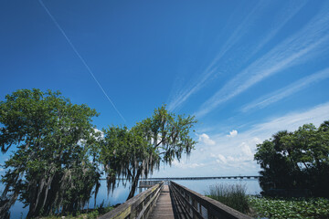 Overlook Park dock on Lake Jesup in Winter Springs, a suburb of Orlando area in Florida
