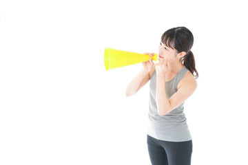 Young woman cheering sports game