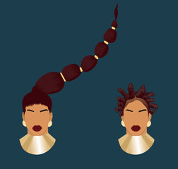 Black women afro haitstyle collection. Diversity, Vector. Illustration