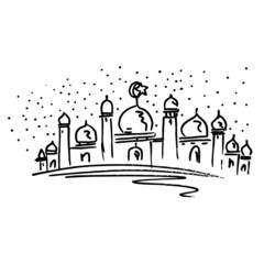 Naklejka premium Mosque, doodle, sketch and illustration