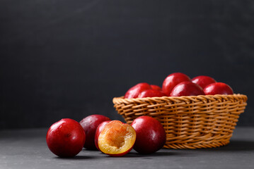 Fototapeta na wymiar Red plum fruit (Japanese plum or Chinese plum)