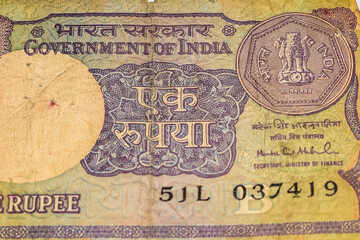 Old One Rupee notes combined on the table, India money on the rotating table. Old Indian Currency notes on a rotating table, Indian Currency on the table