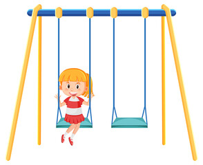 Kid on swing set playground on white background