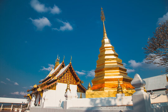 Wat Phrathat Pu Jae buddha and Huai Mae Toek lake in Phrae province, Thailand