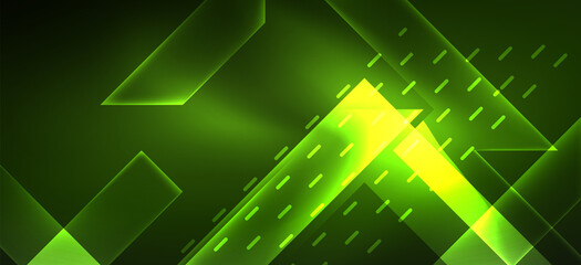 Fototapeta na wymiar Background neon glowing lines and geometric shapes. Lights in the dark wallpaper for concept of AI technology, blockchain, digital, communication, 5G, science