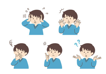 若い男性のシンプルなイラストセット_A02【ナチュラルなショートヘア】