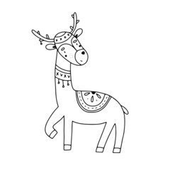 Cute Scandinavian deer in doodle style in black and white. vector illustration for your design