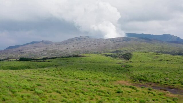 Mt Aso : Japan's largest active volcano drone 4K