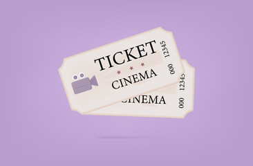 Two cinema tickets 3d. Access to the entrance to the theater, to a concert, event or private party. Vector icons fly in retro style. Modern, banner for design of the poster, invitation to the cinema.