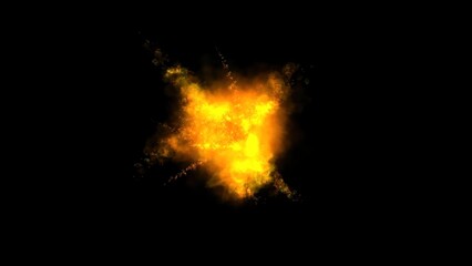 Fire explosion isolated on plain black background