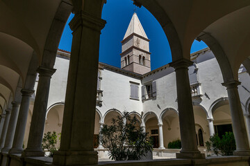 Courtyard of Minorite monastery of St. Francis in Piran city in Slovenia