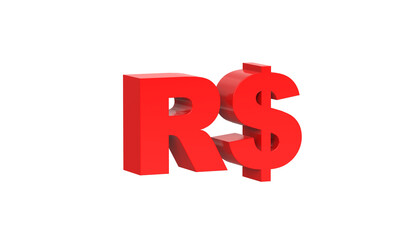 Brazilian real currency symbol of Brazil in Red - 3d rendering, 3d illustration