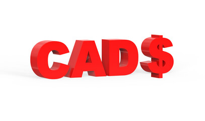 Canadian Dollar currency symbol of Canada in Red - 3d rendering, 3d illustration