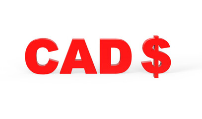 Canadian Dollar currency symbol of Canada in Red - 3d rendering, 3d illustration