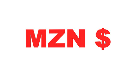 Mozambican metical currency symbol of Mozambique in Red - 3d rendering, 3d illustration