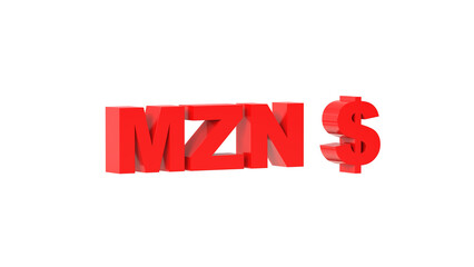 Mozambican metical currency symbol of Mozambique in Red - 3d rendering, 3d illustration