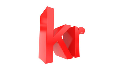 Norwegian krone currency symbol of Norway in Red - 3d rendering, 3d illustration