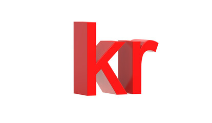 Norwegian krone currency symbol of Norway in Red - 3d rendering, 3d illustration