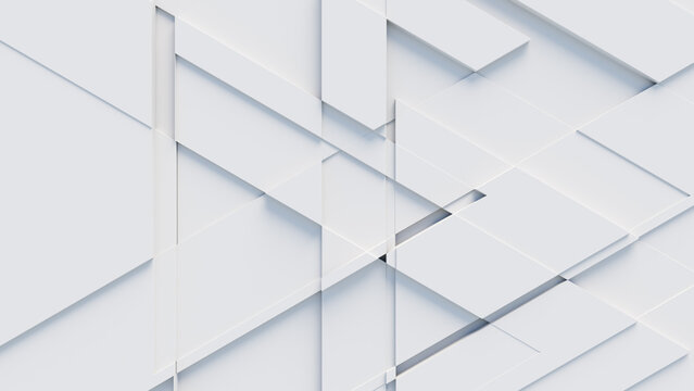 White, Tech Background with a Geometric 3D Structure. Clean, Minimal design with Simple Futuristic Forms. 3D Render.