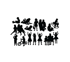Silhouette of Activity of the Child and a Happy Family, art vector design

