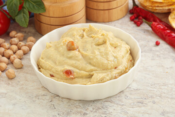 Natural organic chickpea hummus with olive oil