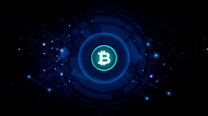 Crypto currency, crypto currency coin. International stock exchange. Abstract bitcoin interface in blue background