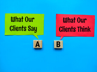 Two conversations between A and B namely Who Our Clients Say and Who Our Clients Think.