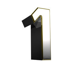 Number 1 stainless steel gold rim 3D illustration on white background have work path.