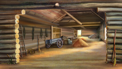Farm barn interior illustration 01