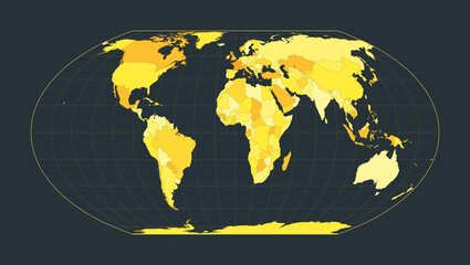 World Map. Wagner IV projection. Futuristic world illustration for your infographic. Bright yellow country colors. Modern vector illustration.