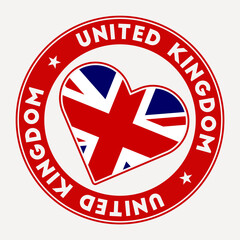 Obraz premium United Kingdom heart flag badge. From United Kingdom with love logo. Support the country flag stamp. Vector illustration.