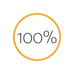 100 percent circle chart. Vector percentage infographic element. Yellow isolated icon. Sign for download, growth, progress, business, finance, design