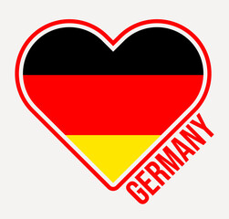 Germany heart flag badge. Made with Love from Germany logo. Flag of the country heart shape. Vector illustration.
