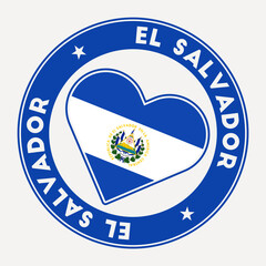 Republic of El Salvador heart flag badge. From Republic of El Salvador with love logo. Support the country flag stamp. Vector illustration.