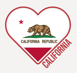 California heart flag badge. Made with Love from California logo. Flag of the us state heart shape. Vector illustration.