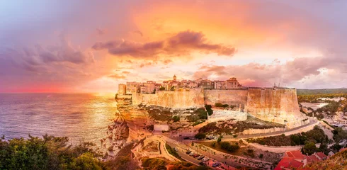 Wall murals Coral Landscape with Bonifacio at sunset time, Corsica island, France