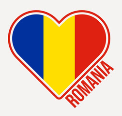 Romania heart flag badge. Made with Love from Romania logo. Flag of the country heart shape. Vector illustration.